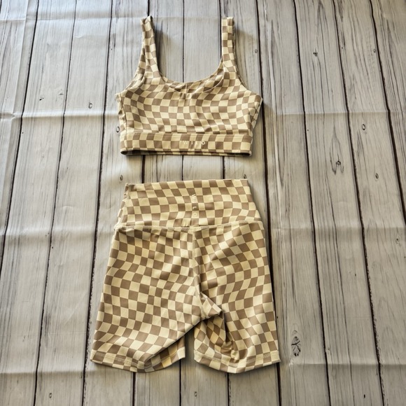 Wilo the Label Brown White Wave Print Checkered Workout‎ Set XS Activewear - Picture 4 of 10